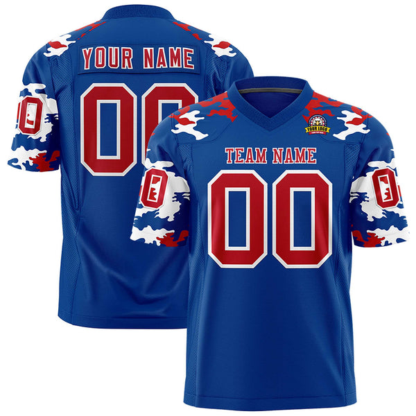 Custom Royal Red-White Personalized Camo Football Jersey | BuyFootballJersey
