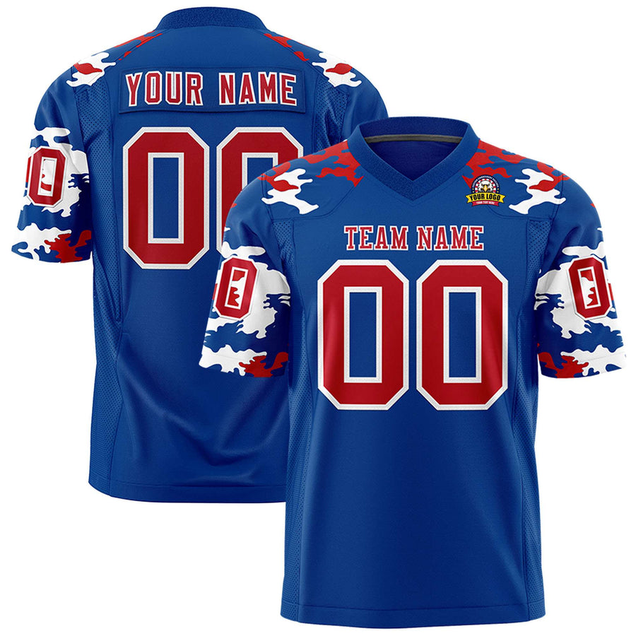 Custom Royal Red-White Personalized Camo Football Jersey | BuyFootballJersey
