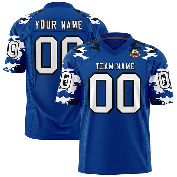 Custom Royal White-Black Personalized Camo Football Jersey | BuyFootballJersey
