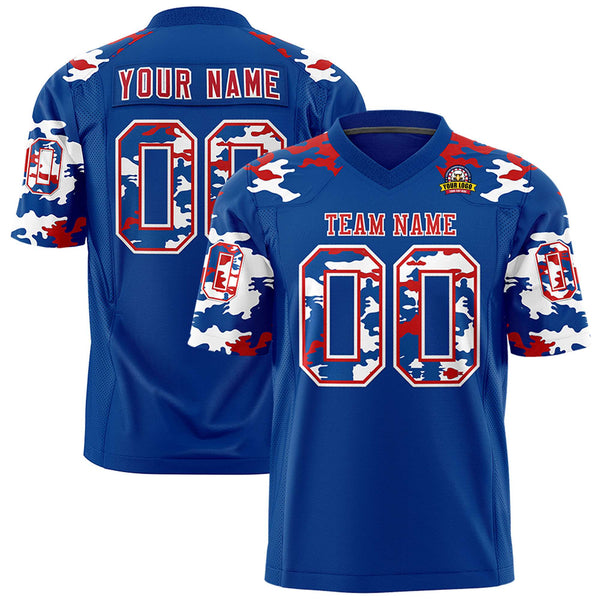 Custom Royal Red-White Personalized Camo Football Jersey | BuyFootballJersey