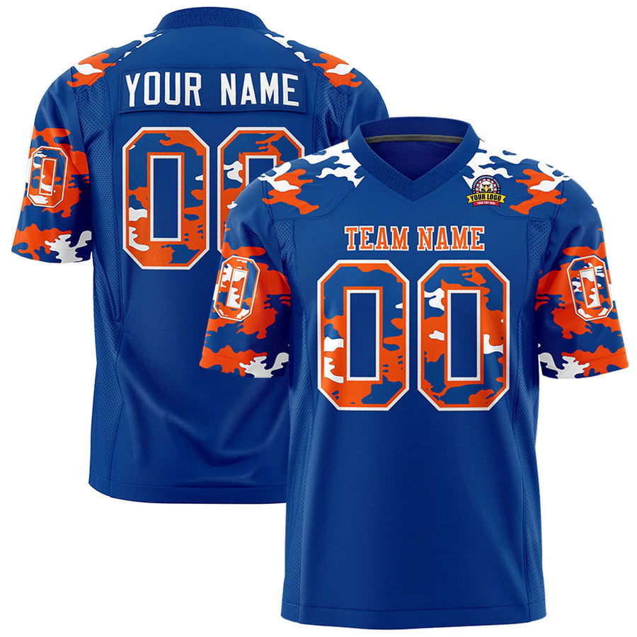 Custom Royal White Personalized Camo Football Jersey | BuyFootballJersey