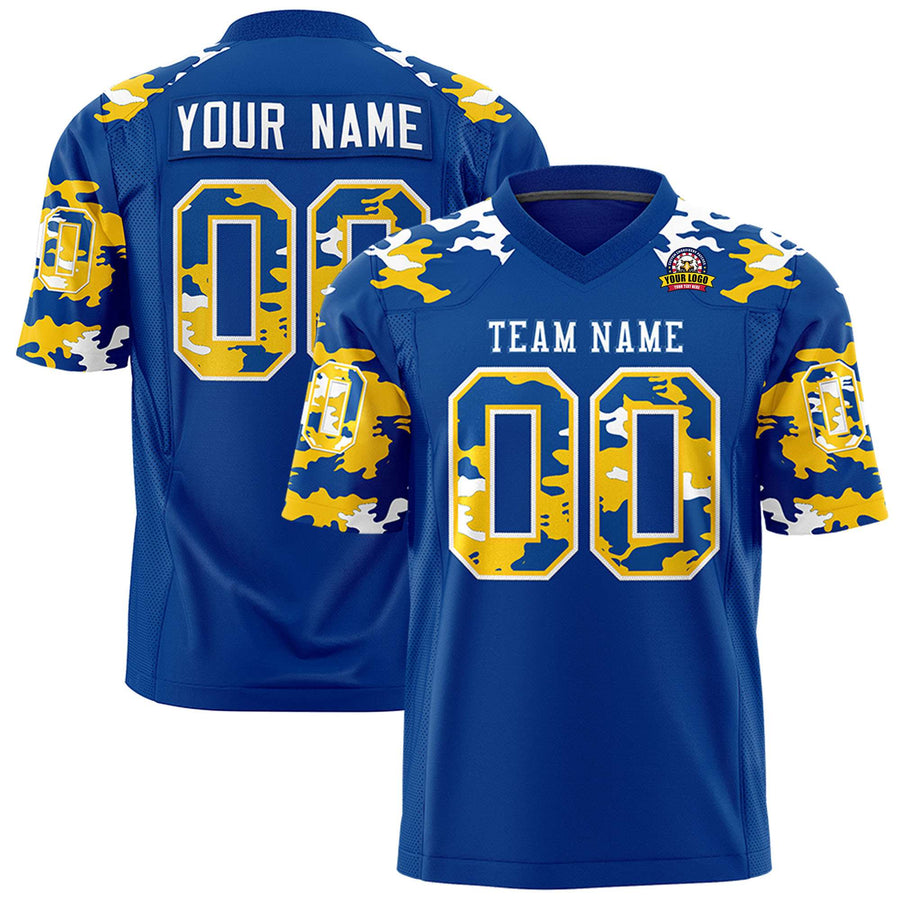 Custom Royal White Personalized Camo Football Jersey | BuyFootballJersey