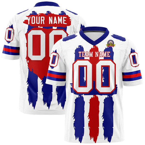 Custom White Royal and Red Graffiti Pattern Flag Football Jerseys | BuyFootballJersey
