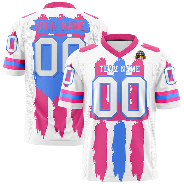 Custom White Pink and Powder Blue Graffiti Pattern Flag Football Jerseys | BuyFootballJersey