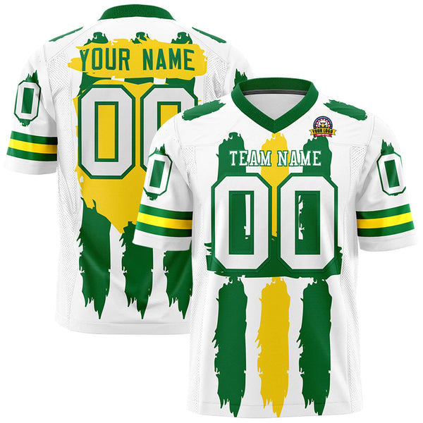 Custom White Kelly Green and Gold Graffiti Pattern Flag Football Jerseys | BuyFootballJersey