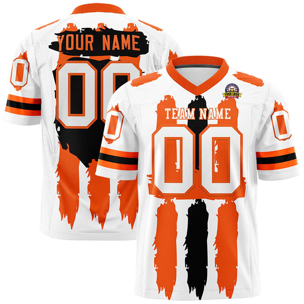Custom White Orange and Black Graffiti Pattern Flag Football Jerseys | BuyFootballJersey