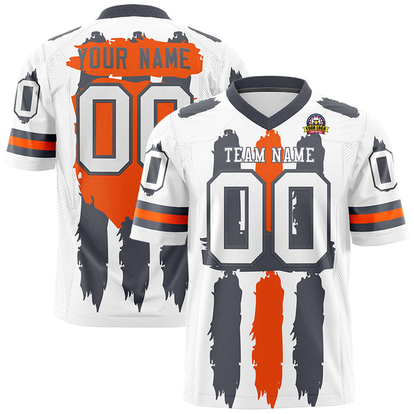 Custom White Dark Gray and Orange Graffiti Pattern Flag Football Jerseys | BuyFootballJersey
