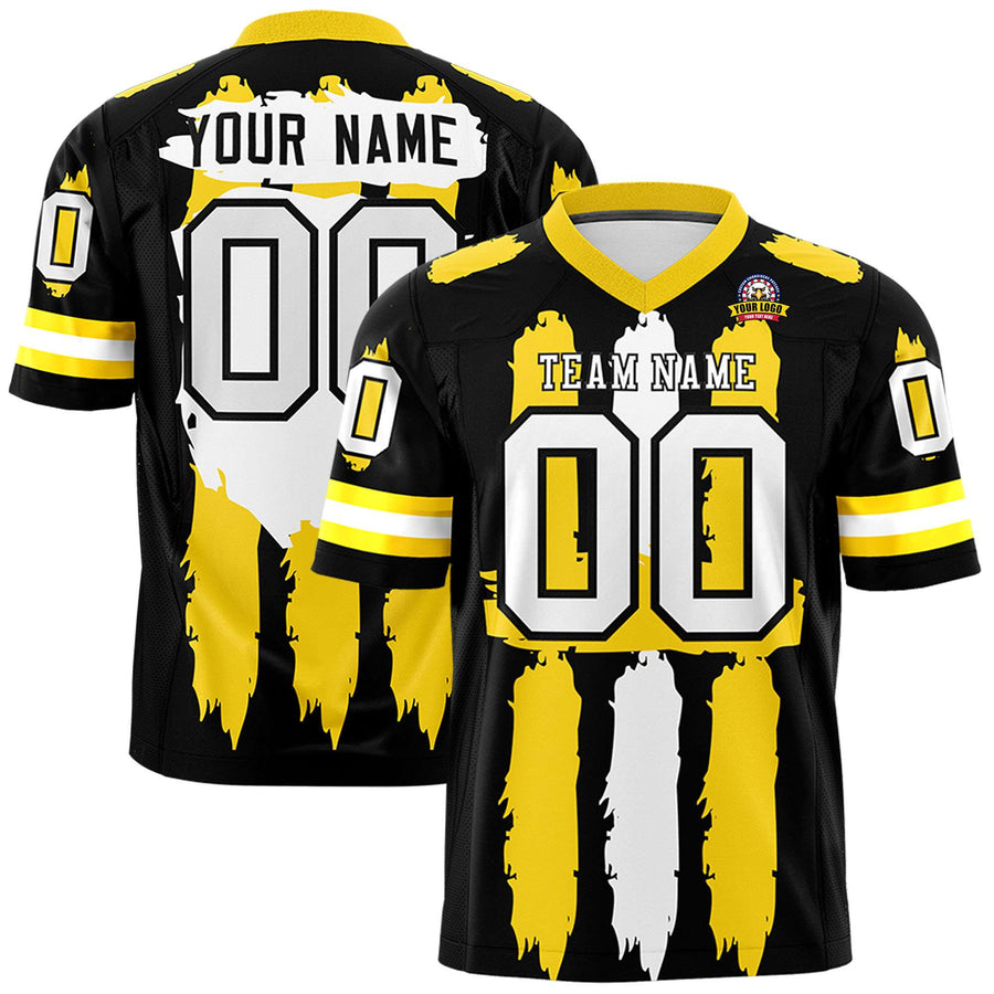 Custom Black Gold and White Graffiti Pattern Flag Football Jerseys | BuyFootballJersey