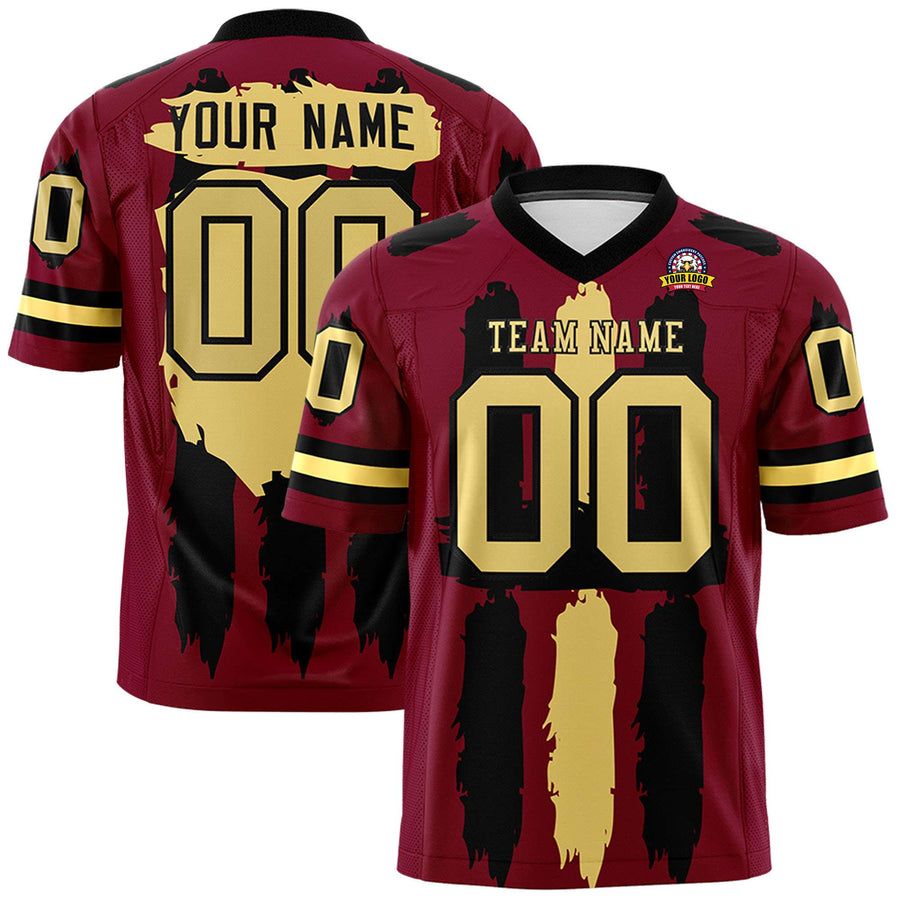Custom Crimson Black and Khaki Graffiti Pattern Flag Football Jerseys | BuyFootballJersey