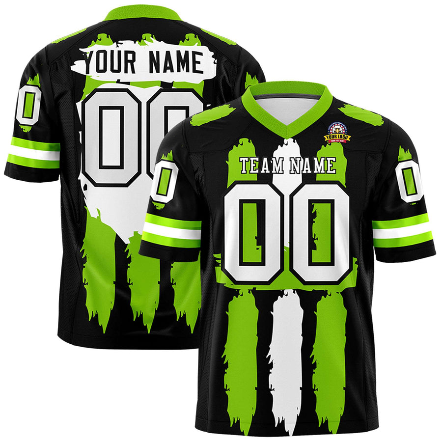 Custom Black Neon Green and White Graffiti Pattern Flag Football Jerseys | BuyFootballJersey