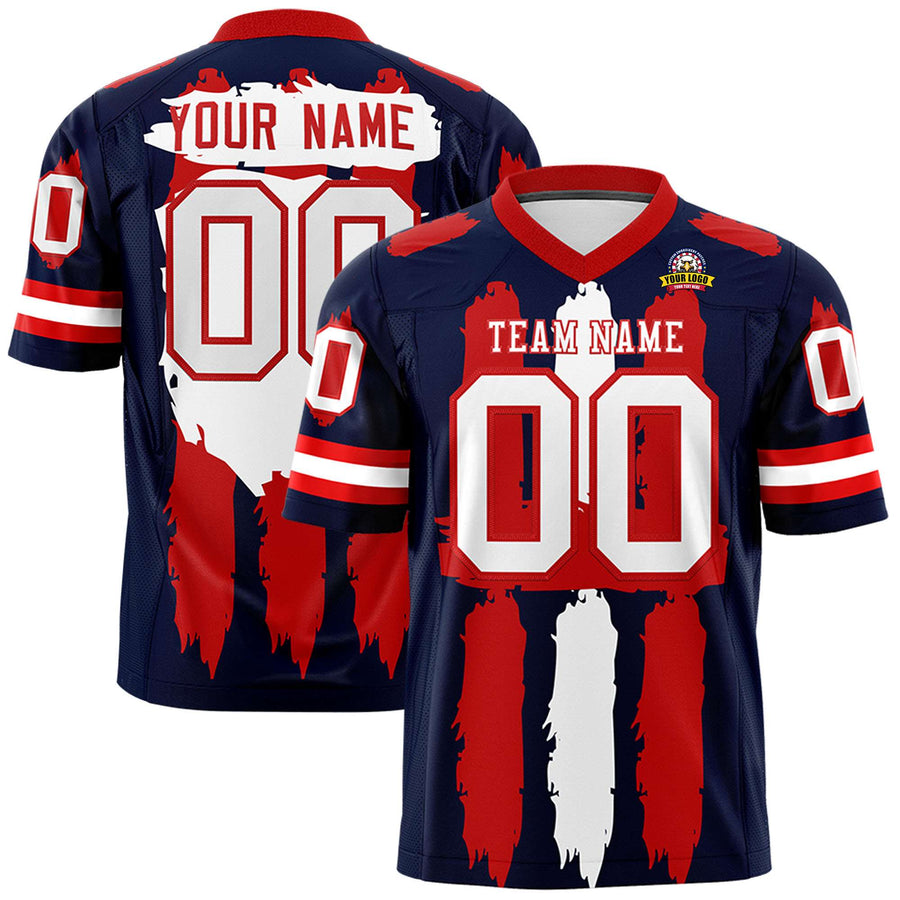 Custom Navy Red and White Graffiti Pattern Flag Football Jerseys | BuyFootballJersey