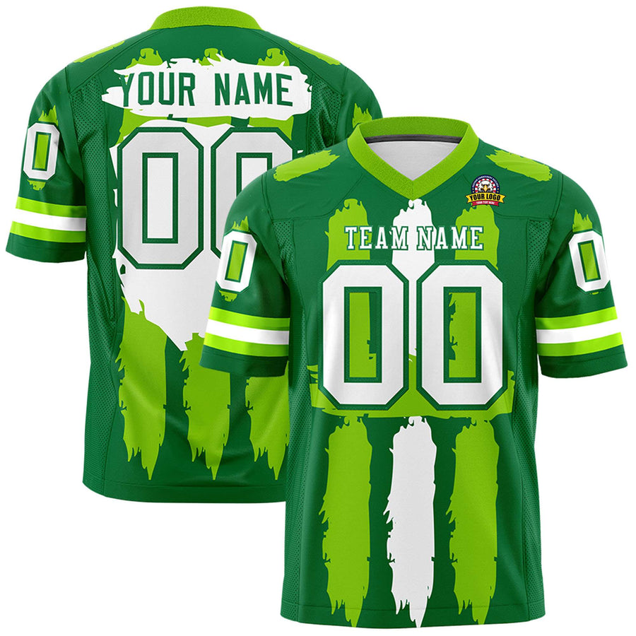 Custom Kelly Green Neon Green and White Graffiti Pattern Flag Football Jerseys | BuyFootballJersey