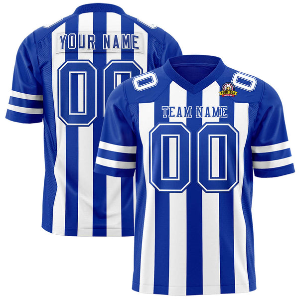 Custom Royal White Personalized Thick Stripe Design Football Jersey | BuyFootballJersey