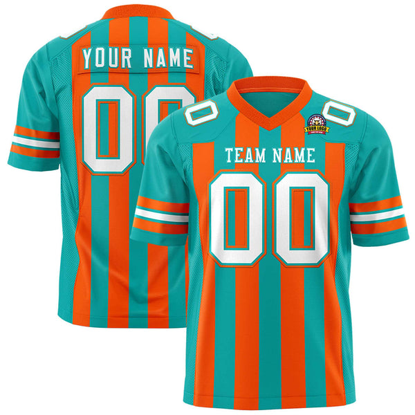 Custom Aqua Orange Personalized Thick Stripe Design Football Jersey | BuyFootballJersey