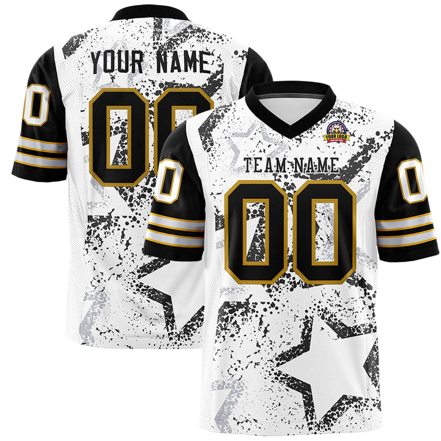 Custom White Black-Old Gold Personalized Star Pattern Design Football Jersey | BuyFootballJersey