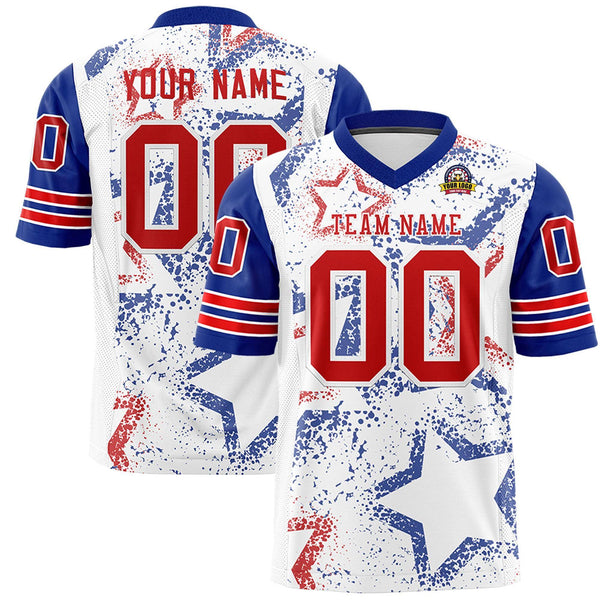 Custom White Royal-Red Personalized Star Pattern Design Football Jersey | BuyFootballJersey