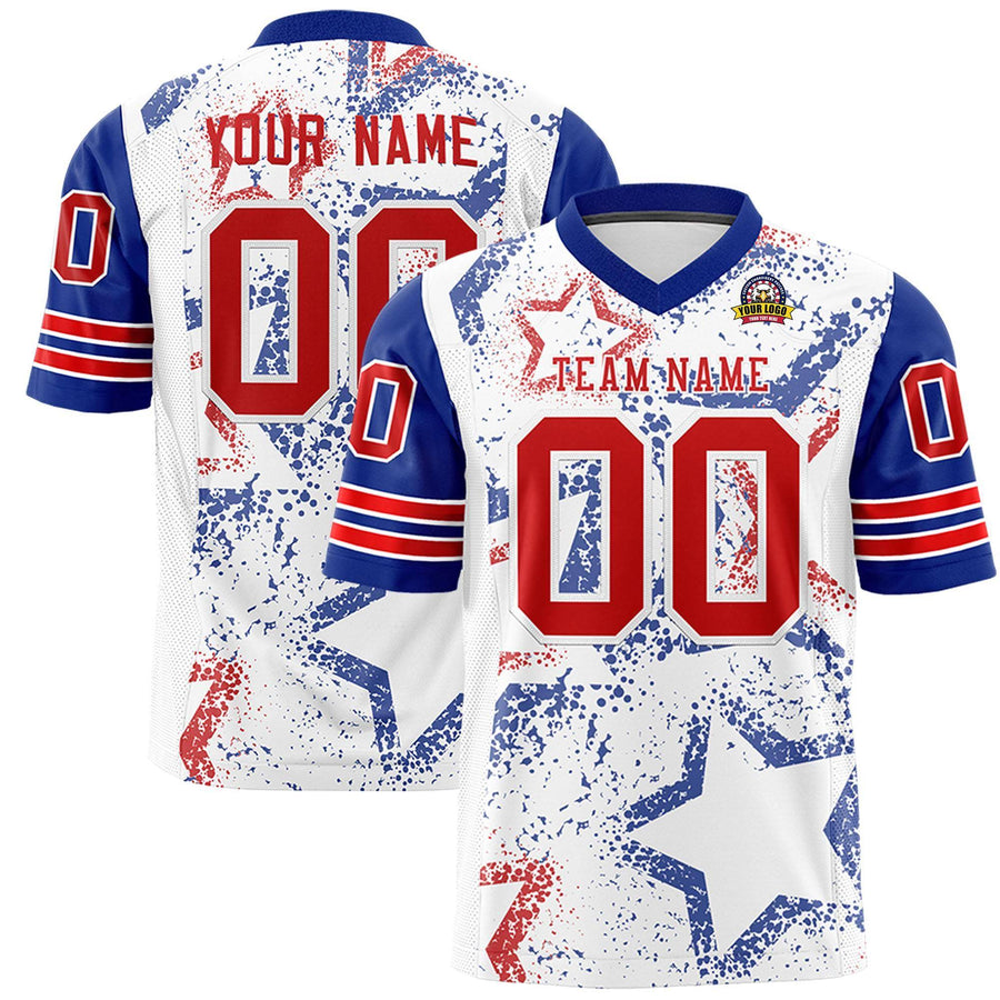 Custom White Royal-Red Personalized Star Pattern Design Football Jersey | BuyFootballJersey