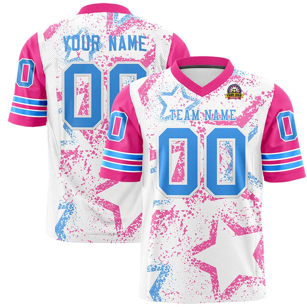 Custom White Pink-Powder Blue Personalized Star Pattern Design Football Jersey | BuyFootballJersey