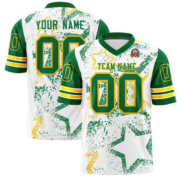 Custom White Kelly Green-Gold Personalized Star Pattern Design Football Jersey | BuyFootballJersey