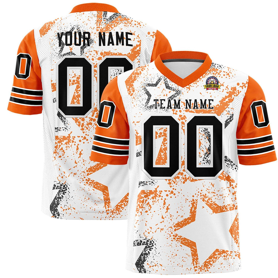 Custom White Orange-Black Personalized Star Pattern Design Football Jersey | BuyFootballJersey