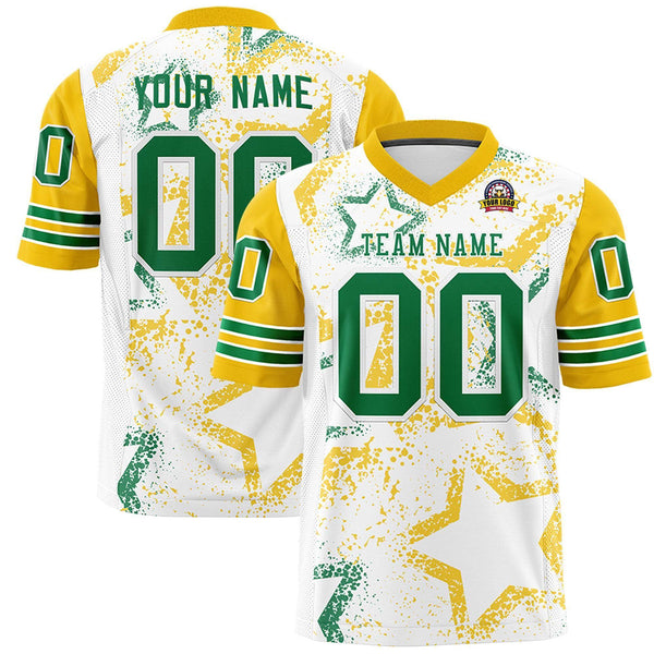 Custom White Gold-Kelly Green Personalized Star Pattern Design Football Jersey | BuyFootballJersey