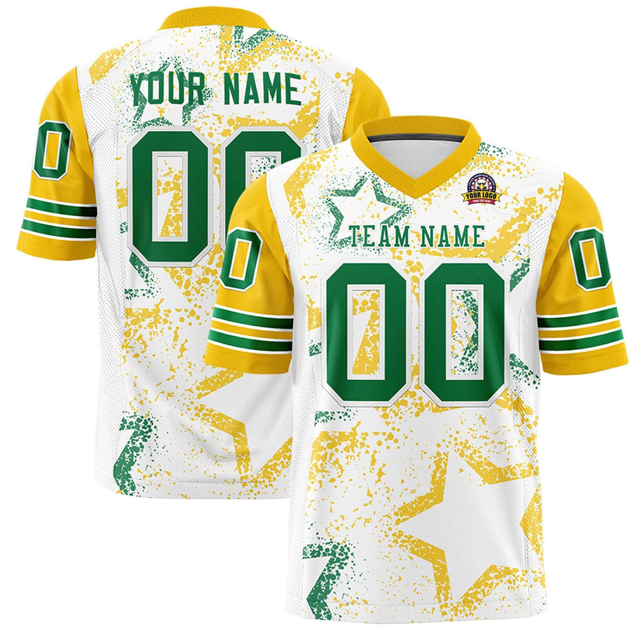 Custom White Gold-Kelly Green Personalized Star Pattern Design Football Jersey | BuyFootballJersey