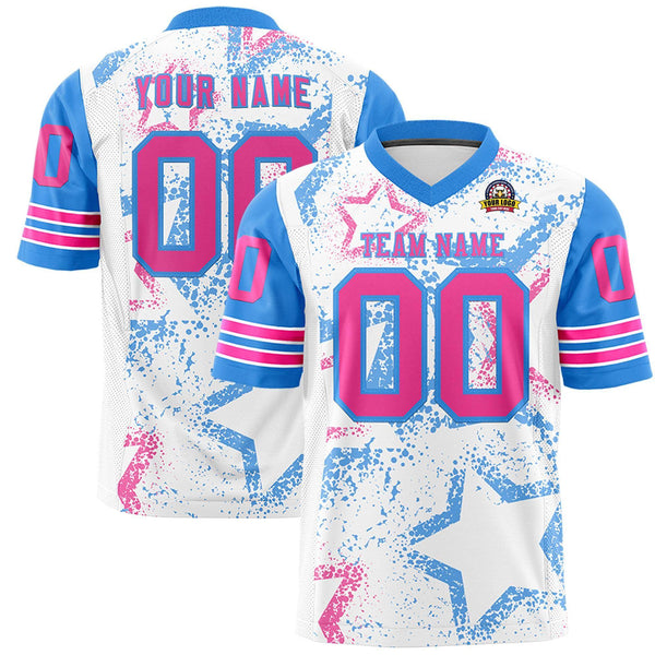Custom White Powder Blue-Pink Personalized Star Pattern Design Football Jersey | BuyFootballJersey