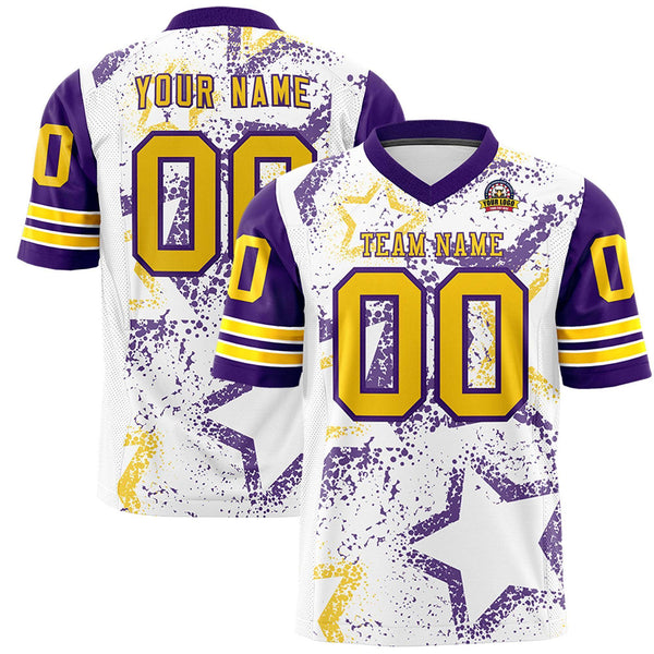 Custom White Purple-Gold Personalized Star Pattern Design Football Jersey | BuyFootballJersey