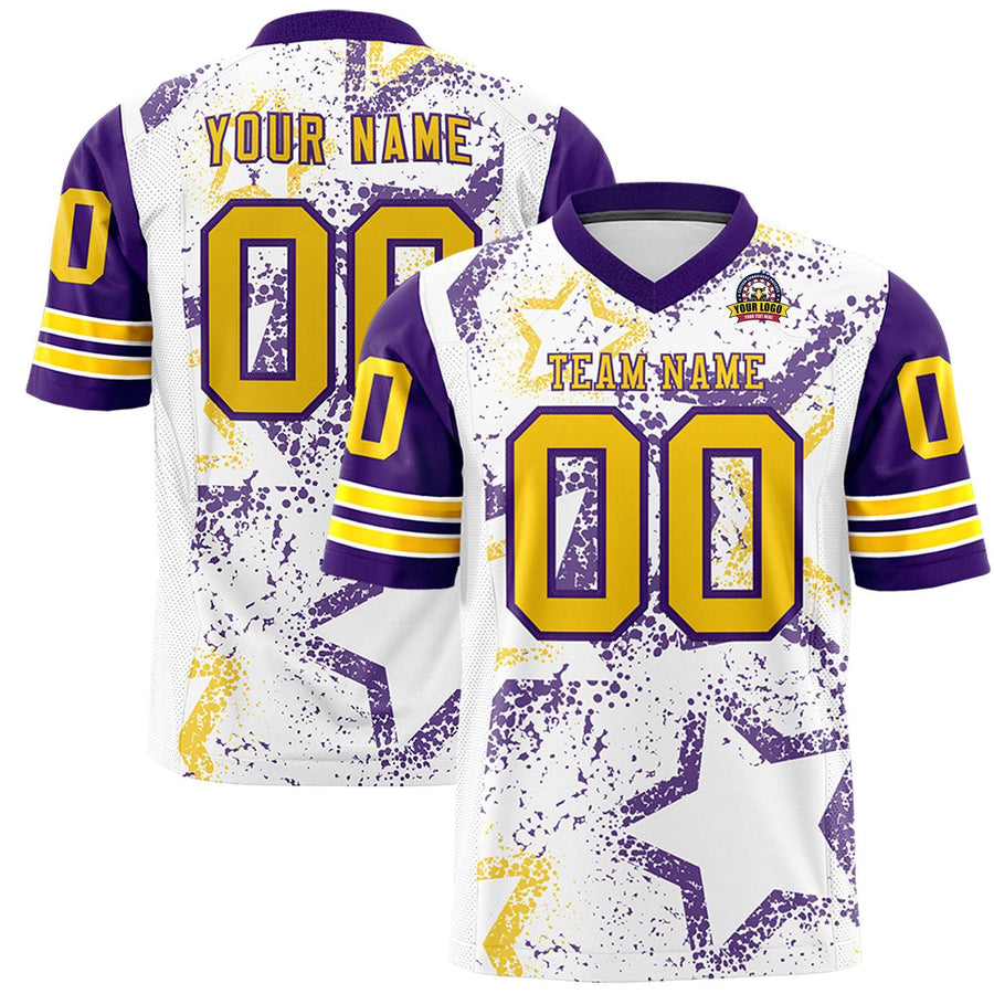 Custom White Purple-Gold Personalized Star Pattern Design Football Jersey | BuyFootballJersey