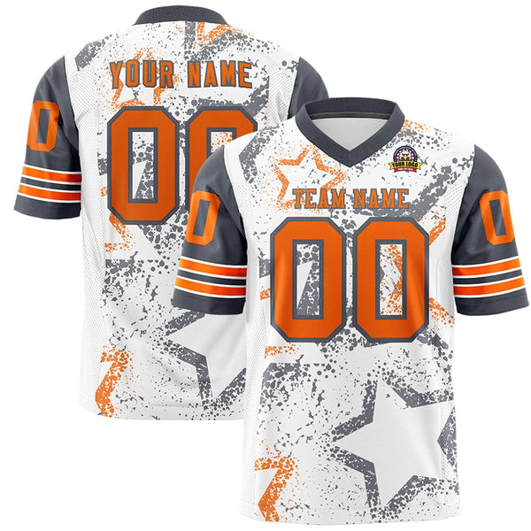 Custom White Dark Gray-Orange Personalized Star Pattern Design Football Jersey | BuyFootballJersey
