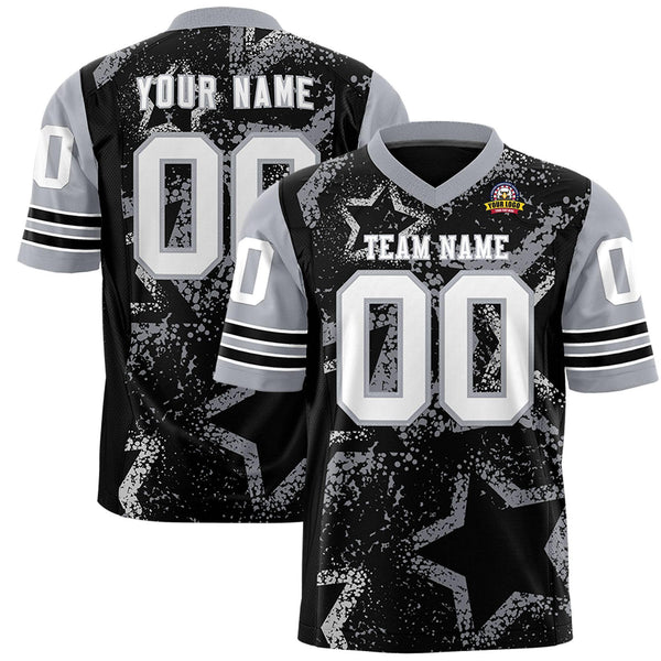 Custom Black Gray-White Personalized Star Pattern Design Football Jersey | BuyFootballJersey