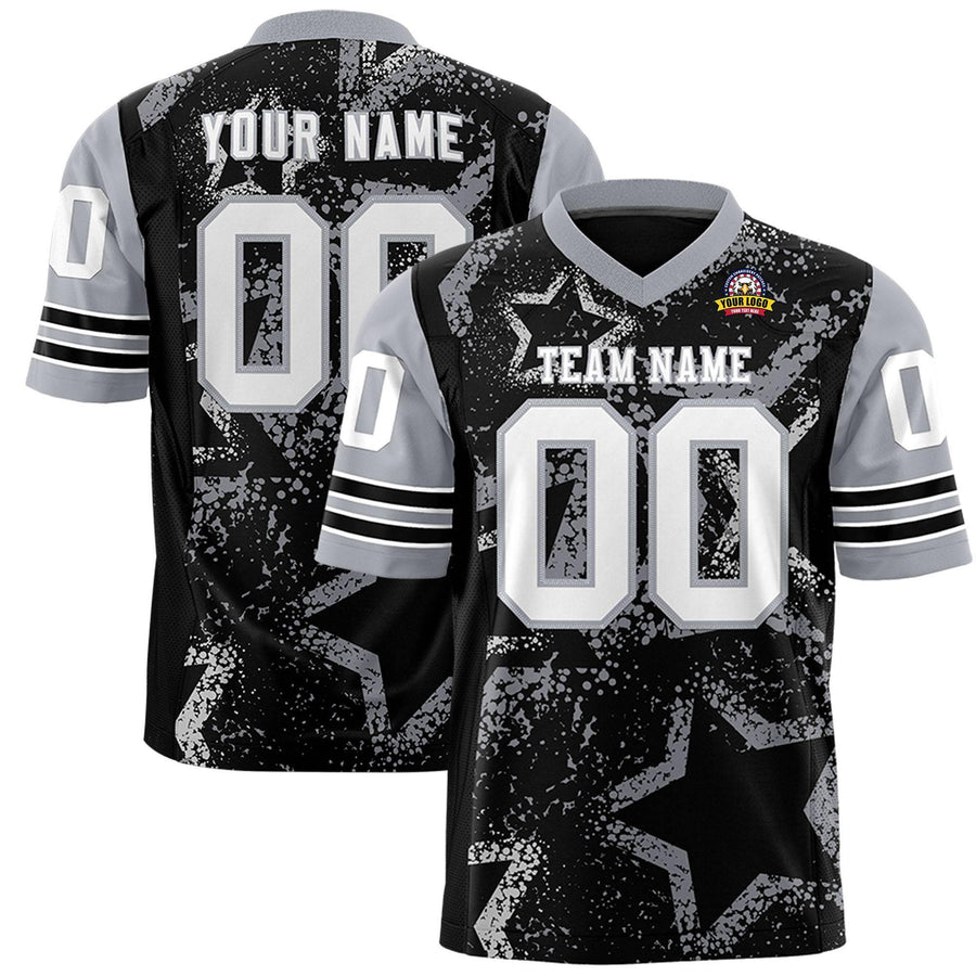 Custom Black Gray-White Personalized Star Pattern Design Football Jersey | BuyFootballJersey