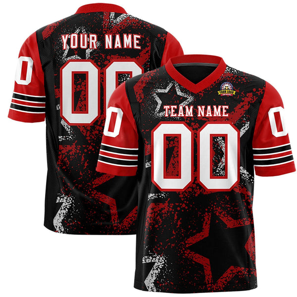 Custom Black Red-White Personalized Star Pattern Design Football Jersey | BuyFootballJersey