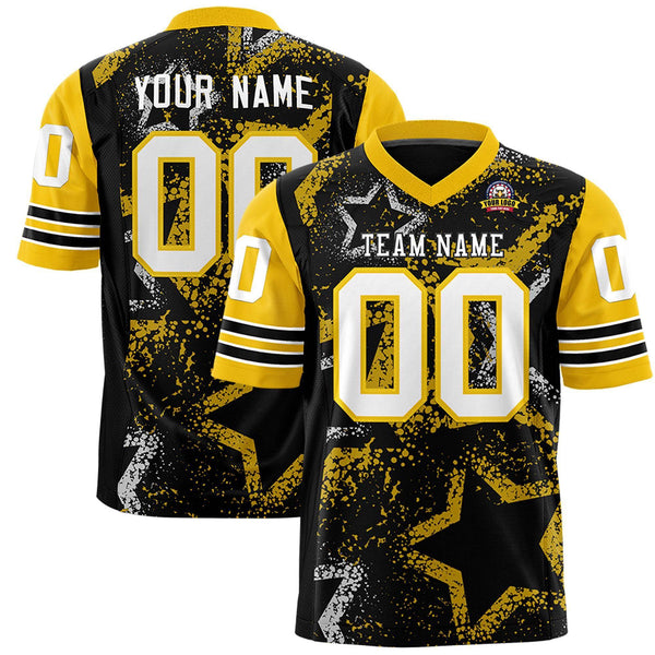 Custom Black Gold-White Personalized Star Pattern Design Football Jersey | BuyFootballJersey