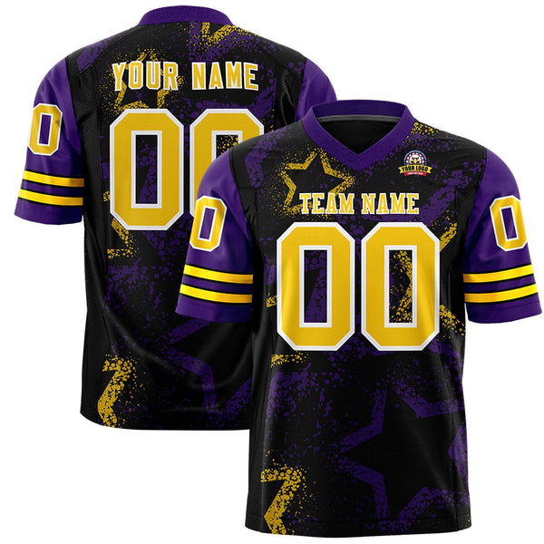 Custom Black Purple-Gold Personalized Star Pattern Design Football Jersey | BuyFootballJersey