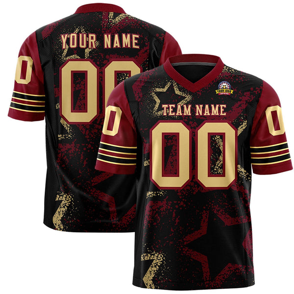 Custom Black Crimson-Khaki Personalized Star Pattern Design Football Jersey | BuyFootballJersey