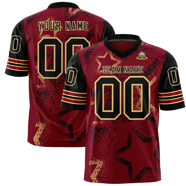 Custom Crimson Black-Khaki Personalized Star Pattern Design Football Jersey | BuyFootballJersey