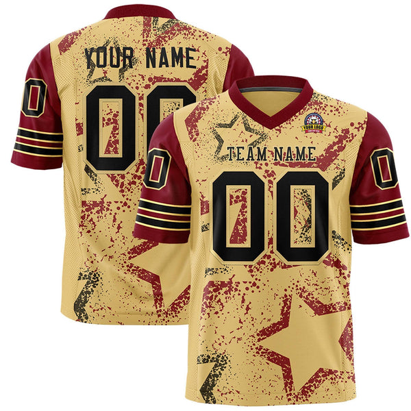 Custom Khaki Crimson-Black Personalized Star Pattern Design Football Jersey | BuyFootballJersey