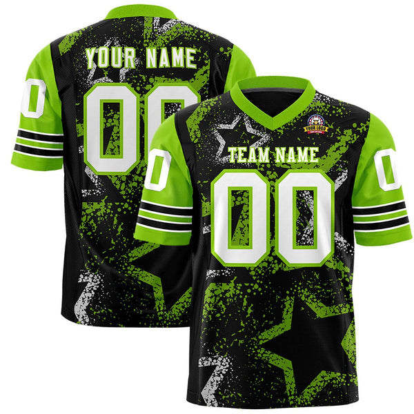Custom Black Neon Green-White Personalized Star Pattern Design Football Jersey | BuyFootballJersey