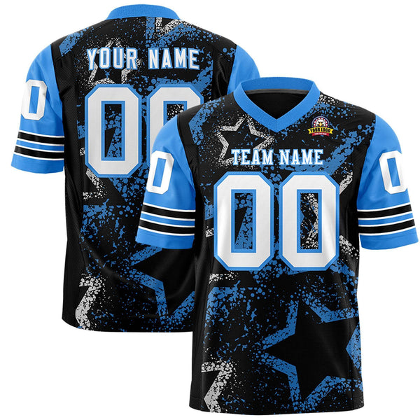 Custom Black Powder Blue-White Personalized Star Pattern Design Football Jersey | BuyFootballJersey