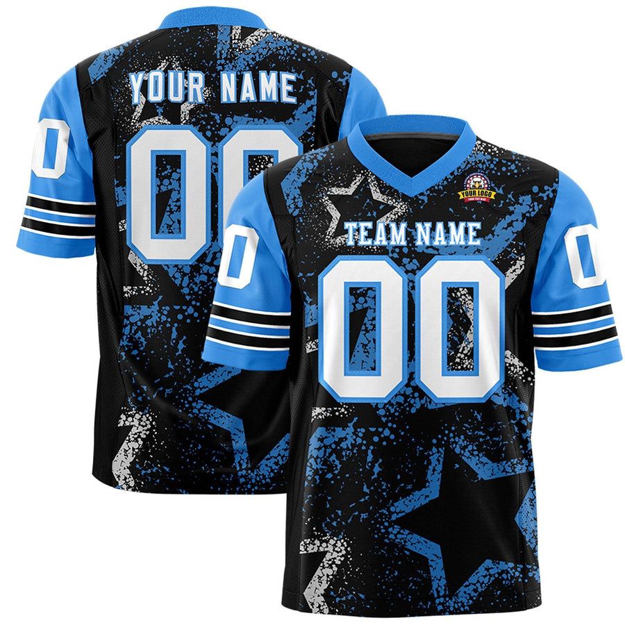 Custom Black Powder Blue-White Personalized Star Pattern Design Football Jersey | BuyFootballJersey