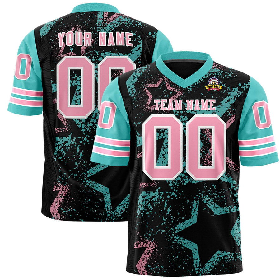 Custom Black Bright Green-Light Pink Personalized Star Pattern Design Football Jersey | BuyFootballJersey
