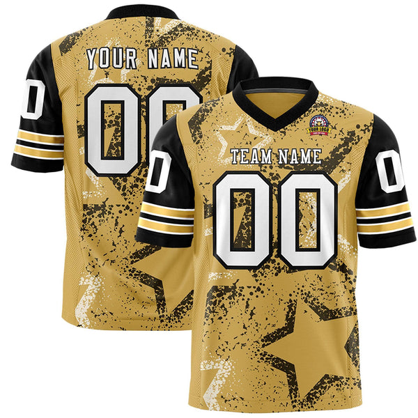 Custom Black Old Gold-White Personalized Star Pattern Design Football Jersey | BuyFootballJersey