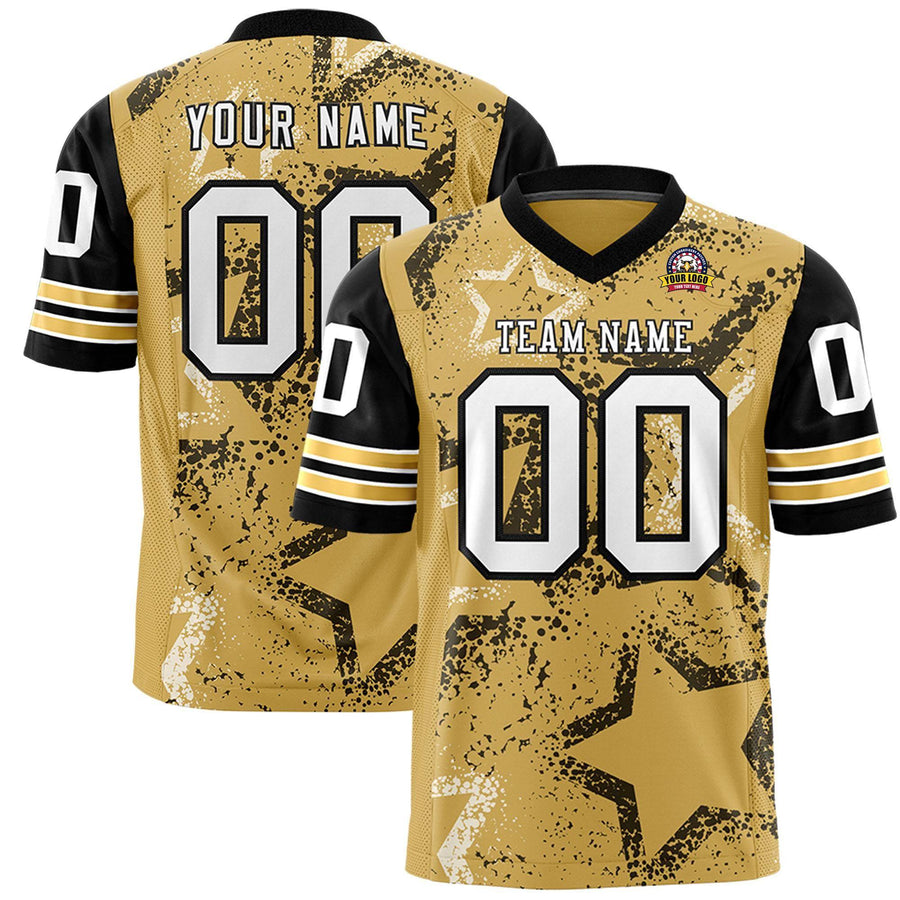 Custom Black Old Gold-White Personalized Star Pattern Design Football Jersey | BuyFootballJersey