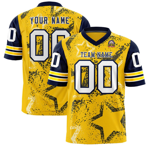 Custom Navy Gold-White Personalized Star Pattern Design Football Jersey | BuyFootballJersey