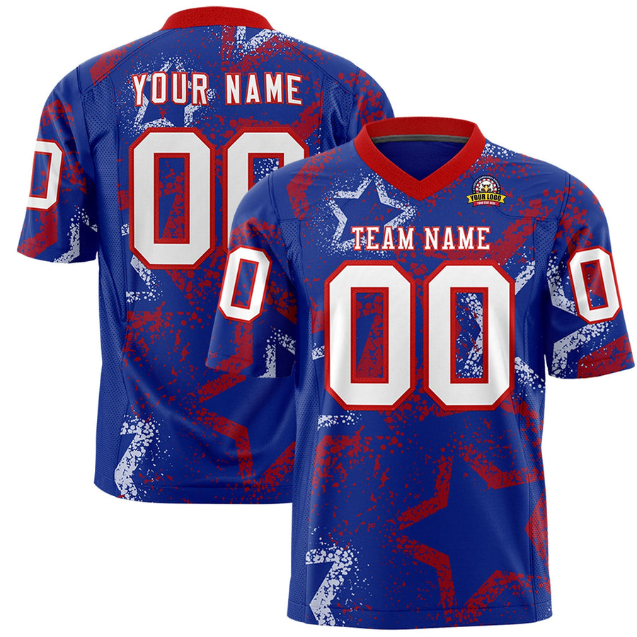 Custom Royal Red-White Personalized Star Graffiti Pattern Football Jersey | BuyFootballJersey