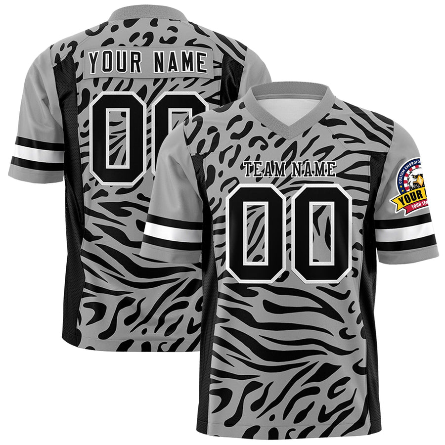 Custom Gray Black-White Personalized Zebra Stripes Pattern Football Jersey | BuyFootballJersey