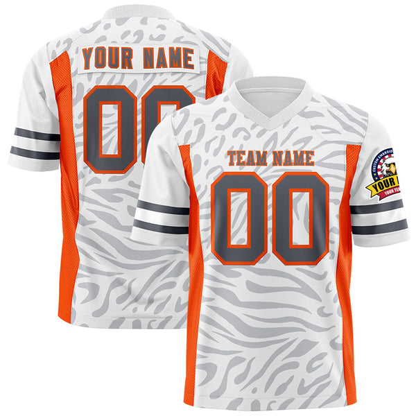 Custom White Dark Gray-Orange Personalized Zebra Stripes Pattern Football Jersey | BuyFootballJersey