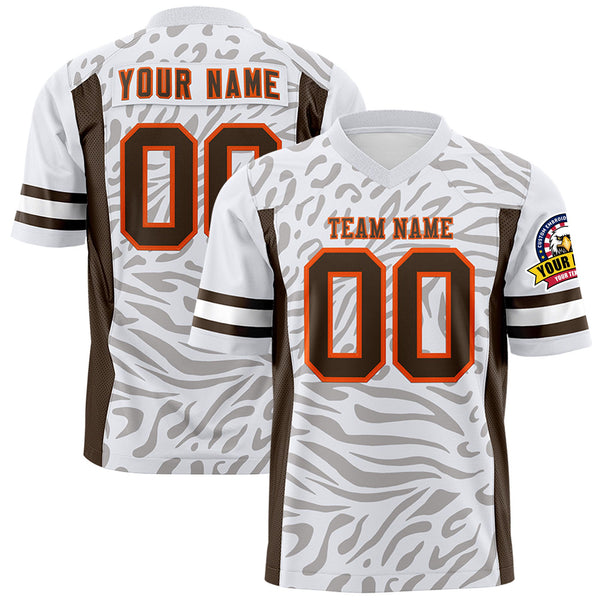 Custom White Brown-Orange Personalized Zebra Stripes Pattern Football Jersey | BuyFootballJersey