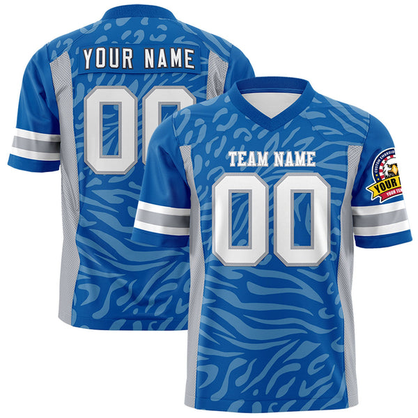 Custom Royal White-Gray Personalized Zebra Stripes Pattern Football Jersey | BuyFootballJersey
